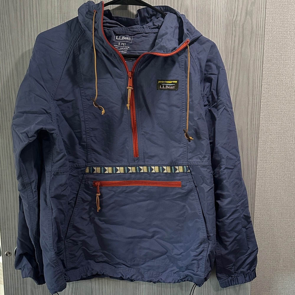 L.L. Bean Navy Anorak Windbreaker with Red Trim